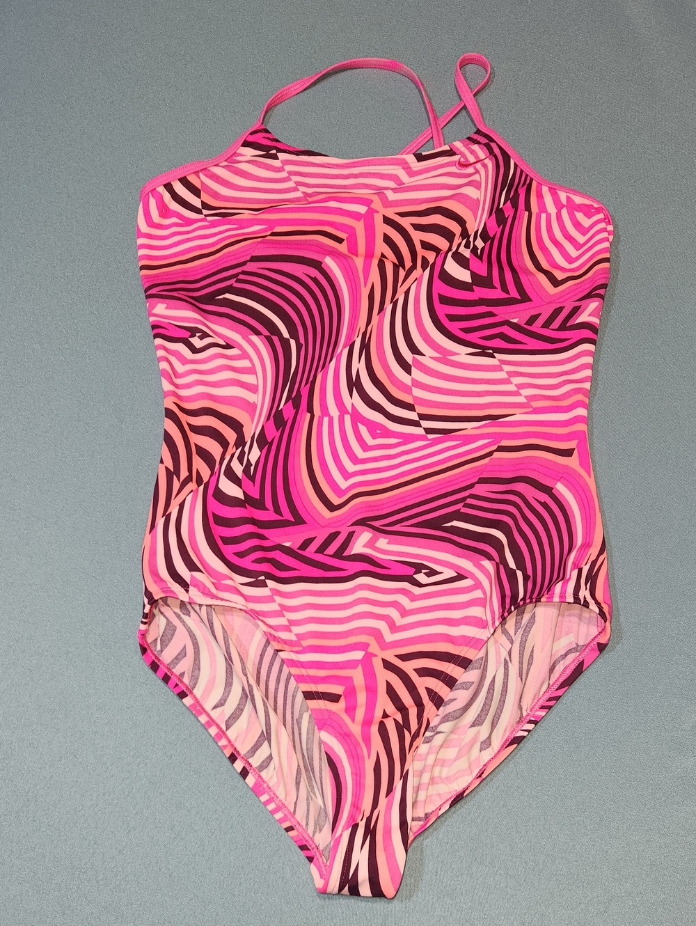 Nike Girls Pink Multi-Stripe One-Piece Swimsuit. Size XL.